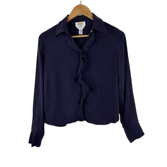 Talbots Women's Size 4 Long Sleeve Purple Front Ruffle V-Neck Blouse Pure Silk - Picture 1 of 9